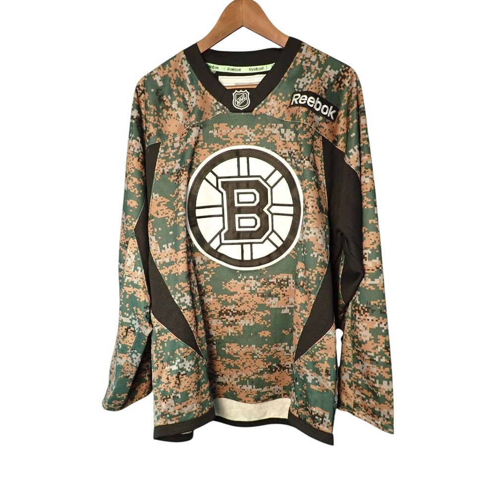 Reebok Boston Bruins Camo Jersey Mens Medium NHL Military Appreciation Practice